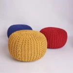 Handmade Ottoman Large Knitted Pouffe Footstool - 100% Cotton Chunky Knitted Round Pouffes For Living Room - Suitable For Resting Feet, Occasional Seating & Decor (Charcoal)