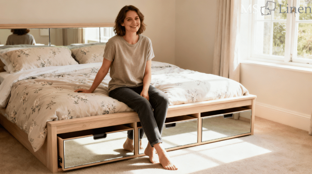Double Bed with Mirrored Storage Drawers