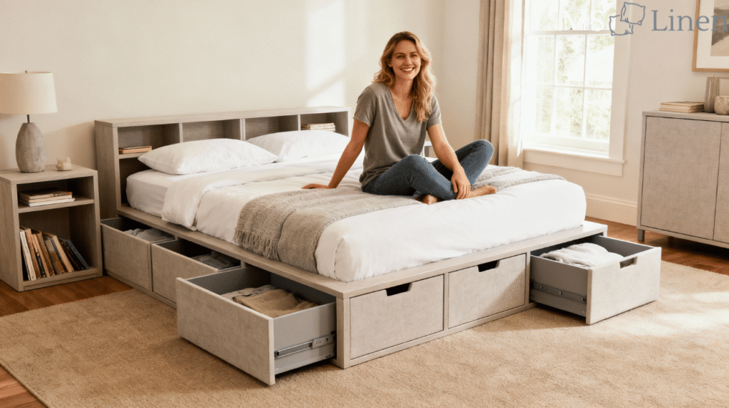 Low Profile Double Bed with Storage
