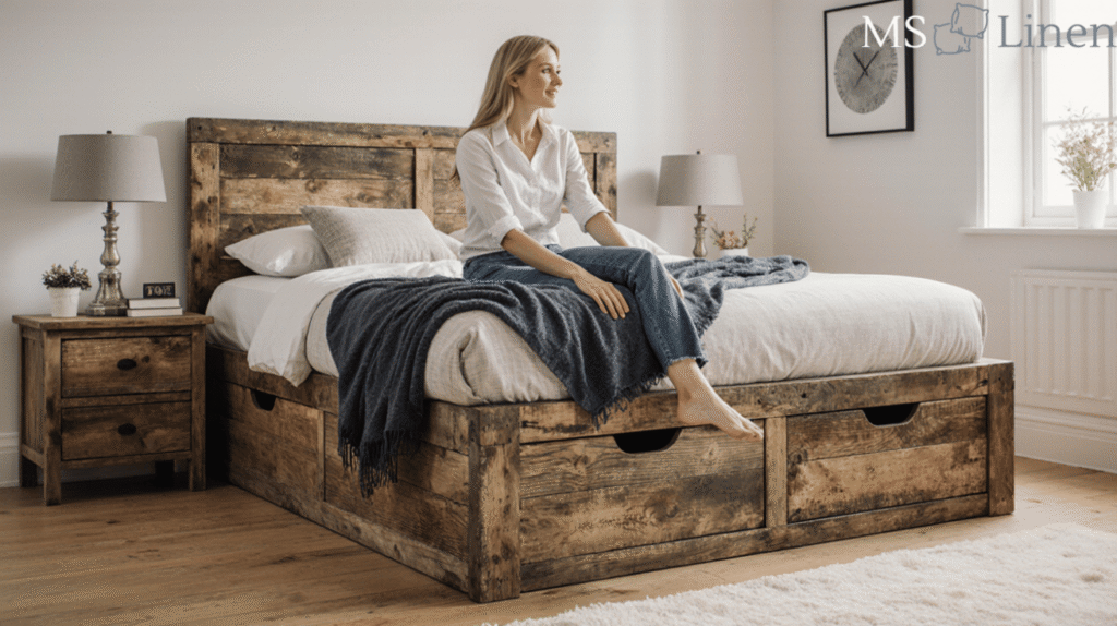Reclaimed Wood Style Double Storage Bed