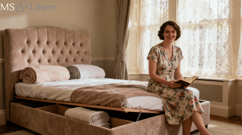 Upholstered Double Bed with Hidden Storage